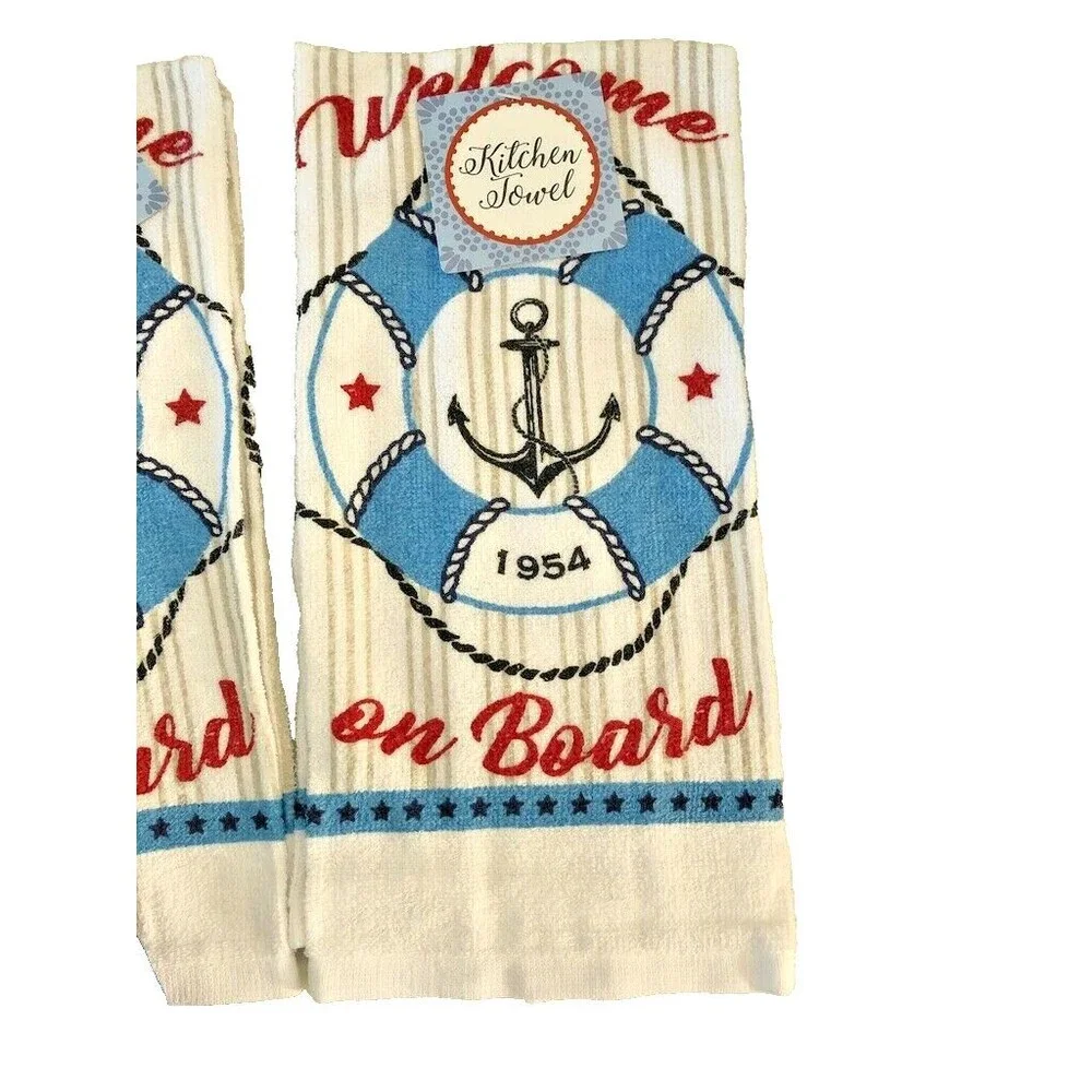 Anchor Dish Towels Oven Mitt Potholder Set of 4 Welcome on Board Beach Boat
